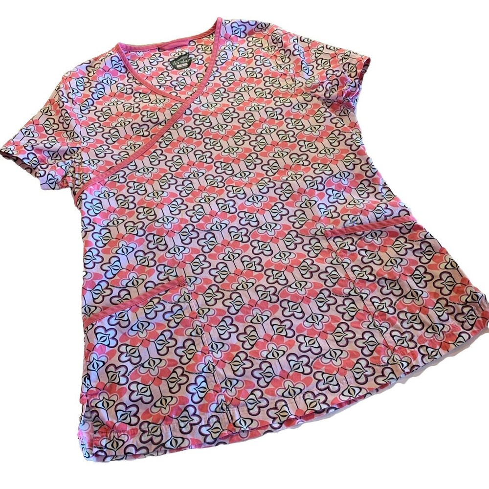 Dansko Scrub Top Women's Small Pink Nursing Vet Medical Uniform S/S Adjustable